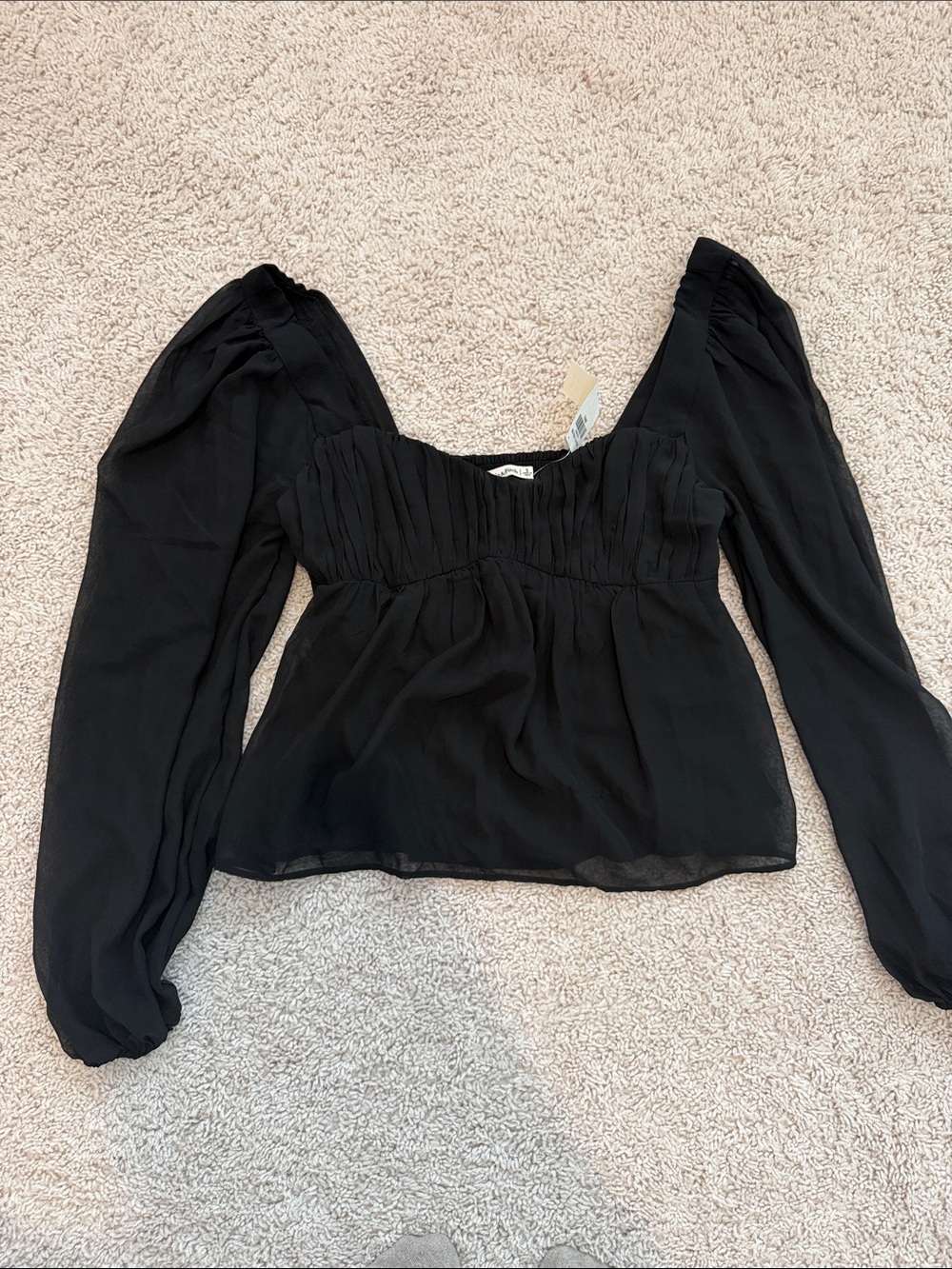 Abercrombie & Fitch Black Smocked Square-Neck Blouse